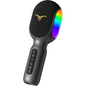 Wireless Bluetooth Karaoke Microphone, 5-in-1 Portable Handheld Mic with LED Lights, Supports Car Karaoke Duets, Karaoke Mic Speaker Machine for Adults & Kids Home Party Birthday (Gray)