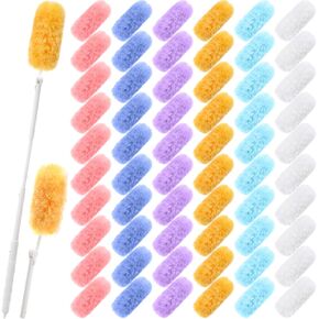 60 Pcs Heavy Duty Duster Refills with One 3 ft Extendable Handle Heavy Duty Dusting Kit Multi-surface Duster Refills Multisurface 360° Dusters Disposable Dusters Refills Feather Dusters Kit