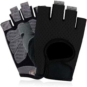 LONGU Workout Gloves, Breathable, Non-Slip, Silica Gel Grip, Exercise Gloves, Men and Women for Weightlifting,Yoga, Dumbbell, Bodybuilding, Sport, Black