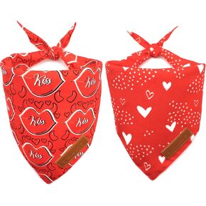 Realeaf Valentine's Day Dog Bandanas 2 Pack, Reversible Heart Dog Scarf for Boy and Girl, Premium Durable Fabric, Holiday Love Bandana for Large and Extra Large Dogs Pets (X-Large)