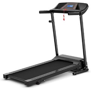 Goplus Electric Folding Treadmill, Adjustable Incline and Low Noise Design, with LCD Display and Heart Rate Sensor, Compact Running Machine for Home Office Apartment Black