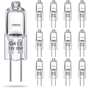 TAIYALOO G4 Bulb 12 Pack Crystal Clear Halogen Light Bulb 2 Pin 12V 20W JC T3 Bi-Pin G4 Base Dimmable 2700K Warm White 2 Prong Light Bulb for Under Cabinet Puck Light, Chandeliers, Landscape Lighting