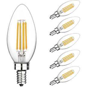 E12 Candelabra Bulbs 60 Watt Dimmable, LED Chandelier Light Bulbs Candle Bulb 6W 3000K Soft White, B11 LED Bulb Filament Decorative Small Base 500 Lumens Clear Glass, Pack of 6