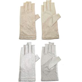 Women Summer Gel Manicures Fingerless Gloves UPF Uv Protection Driving Gloves Summer Outdoor (2 Pairs D dot gray beige)