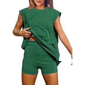 Fisoew ملابس نسائية صيفية مكونة من قطعتين ملابس غير رسمية بأكمام قصيرة وفتحة علوية سراويل قصيرة عالية الخصر ملابس رياضية للتمرين مجموعات قصيرة in Kuwait