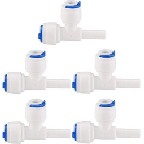 uxcell 1/4 Inch OD Tee-type Quick Connect Water Purifier Tube Fitting Push in to Connectors Water Hose Joint for RO Reverse Osmosis System 5pcs