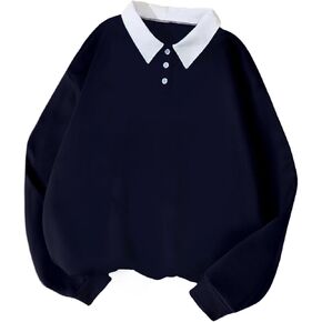 LovelyWholesale Women Collared Oversized Sweatshirt Cute Long Sleeve Pullover Sweatshirts