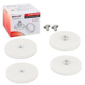 MUTUACTOR Powerful Neodymium Rubber Coated White Magnets,4Pack Non-Slip Magnetic Mounts Rare Earth Magnet M4 Female Threaded Stud Magnets for Tractor Mirror Camera Bracket Mount Lights Van Equipment