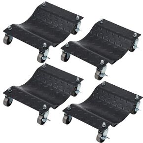 4-Pack Heavy Duty Tire Skates, Premium Car Dolly with 360 Degree Ball Bearing Wheels, 12" x 16" Non-Slip Rubber Surface, 1500 lbs per Skate Capacity Black