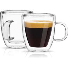 Mfacoy Glass Double Wall Insulated Espresso Cups (Set of 2), 5.4 oz Glass Espresso Shots Cup with Handle, Insulated Glasses Espresso Mugs, Small Coffee Cups, Espresso Shot Glass, Espresso Shot Glass