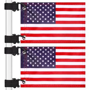 TOBWOLF 2PCS 6" x 9" Golf Cart Flags, Easy Installation American Flag for Golf Cart, Boat, Bike, Mini American USA Golf Flag with Elastic Strap Bracket, American Boat Flag Bicycle USA Flag