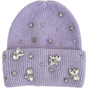 BOLLEY JOSS Womens Winter Beanies Sparkle Crystal Rhinestone Knitted Beanie Hats Shiny Bling Skull Ski Cap