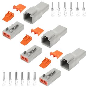 DTP Connector Kit 2 Pin Automotive IP67 Waterproof Electrical Connectors Plug 3 Sets Terminals Pin Sockets Current Rating 25 Amps (Wire Size Range 12-10 AWG)