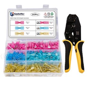 TKDMR 260PCS Heat Shrink Spade Connectors,16-14 22-16 12-10 Gauge Crimp Insulated+Crimping Tool (3 Colors)