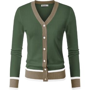 GRACE KARIN Womens Contrast Color Block Cardigan Sweaters Lightweight Long Sleeve Cropped Cardigan V-Neck Striped Shrugs
