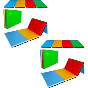 BalanceFrom Fitness All Purpose 4' x 10' x 2" High Density Folding Exercise Gymnastics Mat for Yoga, Aerobics, and Pilates, Multicolor (2 Pack)