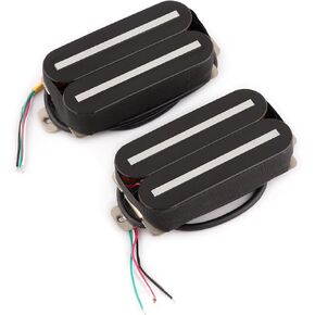 Rubatone Humbucker Pickup Set Alnico 5 Magnet 4 Conductor Wires Passive Ceramic Magnets Electric Guitar Pickup Neck and Bridge Pickup High Output Black with Chrome Rails Guitar Parts Accessories.