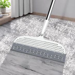 PRATIQUERubber Broom Squeegee Broom for Floor, Long Handle Multifunction Scraping Silicone Broom Floor Sweeper, Pet Hair Remover Magic Broom for Carpets, Window, Mirrors, Tile Cleaning