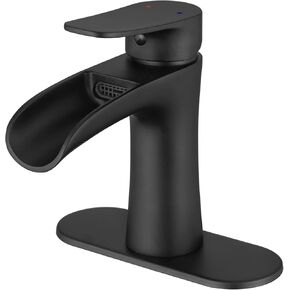 VOTON Black Bathroom Faucets Single Handle Waterfall Sink Faucet One Hole or Three Holes with Deck Mount Vanity Farmhouse RV Vessel Basin Faucet