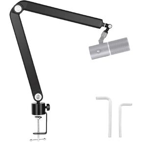 Musclez Microphone Boom Arm, Adjustable Metal Microphone Stand, Hidden Microphone Cable, Sturdy 360° Rotating Base, Cantilever Mic Arm for record, broadcast, gaming, online conference