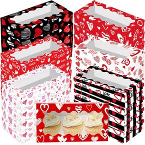 24 Pieces Valentine's Day Treat Boxes Valentine Heart Cookie Boxes with Window 12 x 5.5 x 2.5 Inch Valentine Bakery Boxes Heart Gift Boxes Candy Heart Containers for Valentine Wedding Party Favor
