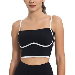 ABOCIW Womens Adjustable Spaghetti Strap Sports Bra Square Neck Wireless Padded Yoga Bra Camisole Workout Crop Tops