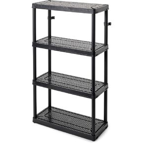 Gracious Living 4 Shelf Fixed Height Ventilated Medium Duty Storage Unit 14 x 32 x 54.5" Organizer System for Home, Garage, Basement, & Laundry, Black