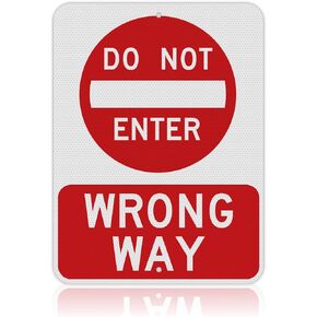 OLANZU 24 x 18 inch "Do Not Enter - Wrong Way" Metal Sign,60 mil High Intensity Prismatic Aluminum - Honeycomb Reflective Metal Do Not Enter Signs - Rust & Fade Resistant