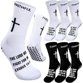 6 Pairs Cross Grip Soccer Socks Anti Slip Football Socks with Bible Verse Religious Jesus Socks with Rubber Dots for Yoga