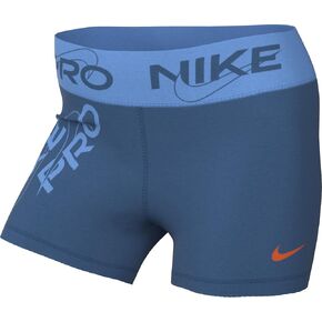 Nike Pro Women's Mid-Rise 3" Graphic Shorts (US, Alpha, XX-Large, Regular, Regular, Industrial Blue)