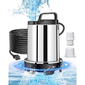 Pool Cover Pump Above Ground Small Submersible Water Pump Sump Pump Utility Pump Portable for Pool Tub Pond Draining with 25-Foot Power Cord 2 Adapters