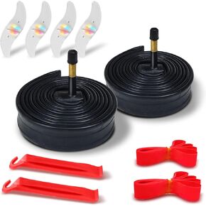 أنبوب الدراجة الداخلية 700x25c/32c مع شرائح الحافة ، ورفاس الإطارات وأضواء التحدث - صمام Schrader 48 ملم - 2 حزمة