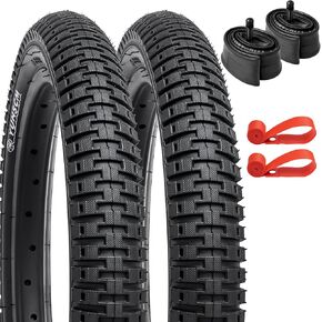 YUNSCM 2-PCS 14" Bike Tires 14 x 2.125/57-254 and 14" Heavy Duty Bike Tubes AV32MM Schrader Valve Compatible with Road Bike 14x1.95 14x2.0 14x2.125 14x2.15 Bike Bicycle Tires and Tubes (Y-331-02)