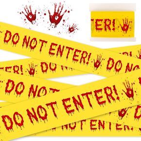 Halloween Decorations Caution Tape - Yellow and Red Do Not Enter Scary Caution Tape, 3 Inch x 82 Ft Spooky Halloween Blood Handprint Warning Tape for Halloween Indoor Outdoor Decorations Party Decor