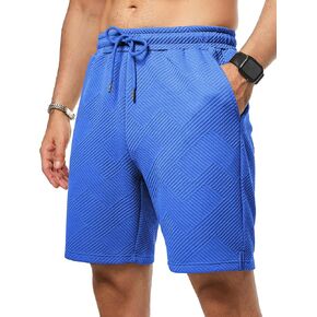 JMIERR Mens Casual 7" Shorts Summer Drawstring Elastic Waist Beach Sweat Shorts Texture with Pockets