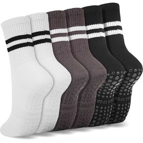6 Pairs Pilates Grip Socks for Women Non Slip Grippers Yoga Crew Socks for Barre Hospital