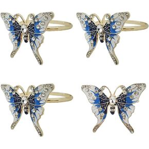 Butterfly Napkin Rings Set of 4, Fashion Simple Insect Series Rhinestone Butterfly Shape Napkin Rings for Easter, Christmas, Holiday Party Table Napkin Accessories Decoration