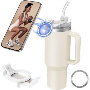 Magnetic Phone Holder for Stanley 40oz Quencher H2.0 Tumbler with Handle, Rotatable Water Bottle Phone Stand Fit with MagSafe Phone, with Magnetic Ring (Starlight)