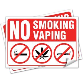 (Set of 2) No Smoking/Vaping Sign - 10" x 7" 4 Mil Vinyl - Laminated for Ultimate Protection & Durability - Self Adhesive Decal - UV Protected & Weatherproof - Heavy Duty