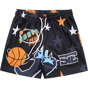 GINTPK Men's Graphic Shorts Cool Mesh Retro Basketball Shorts 5 inch Summer Casual Drawstring Shorts with Pockets