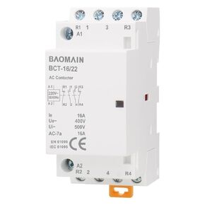 Baomain AC Contactor 16A 4 Pole 2NO 2NC Universal Circuit Control 35mm DIN Rail Mount CE Listed BCT-16/22 (AC 220V, 2NO 2NC)