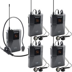 exmax EX -938 UHF الصوت الإرسال الصوتي اللاسلكي معدات التفسير المتزامنة لمعاهد تدريب ترجمة الكنيسة على مجموعة سياحية - 1 جهاز إرسال و 4 أجهزة استقبال
