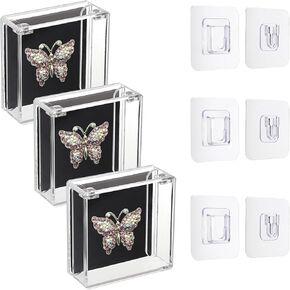 JUXYES Pack of 3 Wall Mount Enamel Pin Display Case, Clear Acrylic Pin Collection Display Box for Wall and Tabletop Display, Pins Display Holder for Enamel Pins Collectible Pins