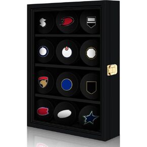 Hockey Puck Display Case Wall Mount Puck Holder Lockable Wall Display Case Wall Cabinet Shadow Box for Collectibles Memorabilia(14 x 11 x 3 Inches)
