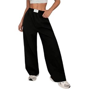 GORGLITTER Women's Baggy Wide Leg Sweatpants Letter Patched High Waisted Comfy Y2k Pants