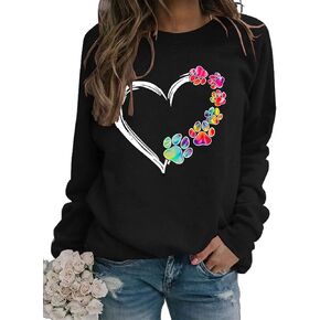 Womens Dog Mom Sweatshirts Heart Dog Paw Print Colorblock Long Sleeve Crewneck Casual Cute Sweatshirt