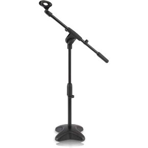 Pyle Universal Compact Microphone Stand - Mic Mount Holder Height Adjustment 19.0" to 26.0" Inch and Telescoping Boom Extension Adjustable Up to 16.0'' w/ Knob Style Tension Lock Mechanism - PMKS7