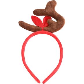 Antler Horn Headband with Plush Dog Ears Reindeer Headpiece Costume Accessories Christmas Halloween Party Cartoon Dog Cosplay Yellow