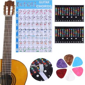 Guitar Fretboard Stickers with Guitar Chord Chart, Color Coded Note Decals, Guitar Learning Tools for Beginners, Guitar Practice Fretboard, Guitar Accessories for 6 Strings Acoustic Electric Guitars (