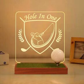 Hole in One Golf Ball Display Case, CoolGift Mart Light Up Golf Ball Holder for Display and Storage, USB Power, Wooden Acrylic Accessories with Warm White Color Lights , Room Decor, Gift for Golfers